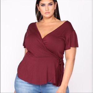🔥SALE🔥 FASHION NOVA Burgundy Red Wrap Top 2X